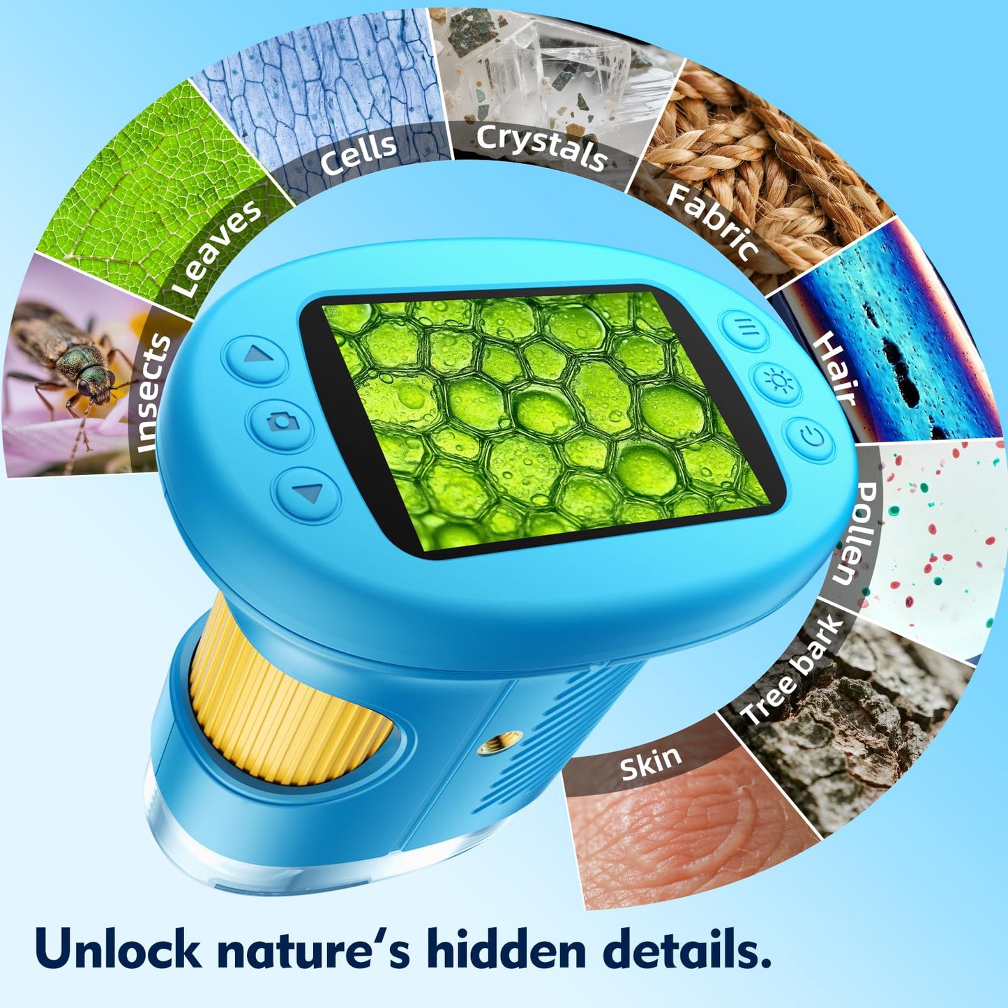 1000X Handheld Microscope for Kids, 4K 2.4" Screen Digital Kids Microscopes with 12 Slides, Portable Edu Toys Gifts for Age 3 4 5 6 7 8 9 10 11 12 Year Old Boys Girls Children Students(Blue)