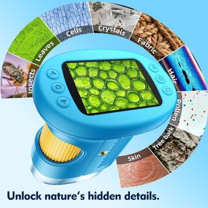 1000X Handheld Microscope for Kids, 4K 2.4" Screen Digital Kids Microscopes with 12 Slides, Portable Edu Toys Gifts for Age 3 4 5 6 7 8 9 10 11 12 Year Old Boys Girls Children Students(Blue)
